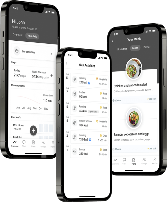 A mockup of the coaching app showcasing the features.